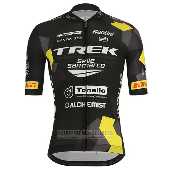 2019 Fahrradbekleidung Trek Selle San Marco Shwarz Gelb Trikot Kurzarm und Tragerhose